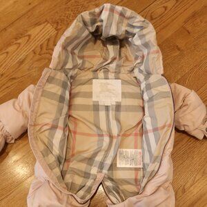 BURBERRY baby girl snowsuit pink plaid 6M down warm newborn zip designer luxury